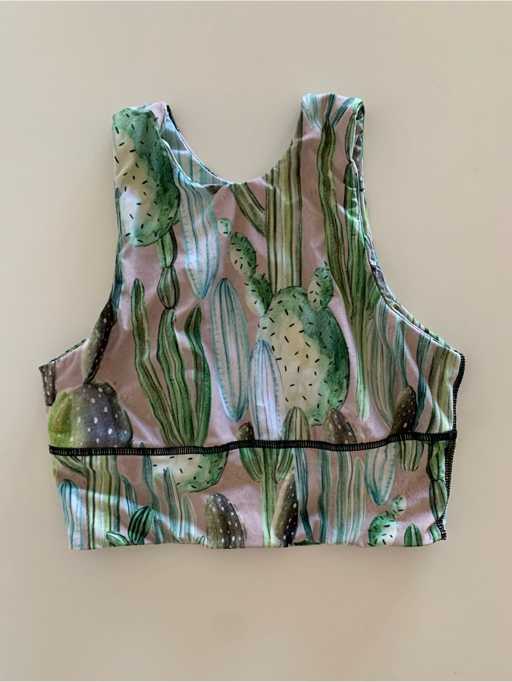 Cactus Print Crop Top - Green/Pink
